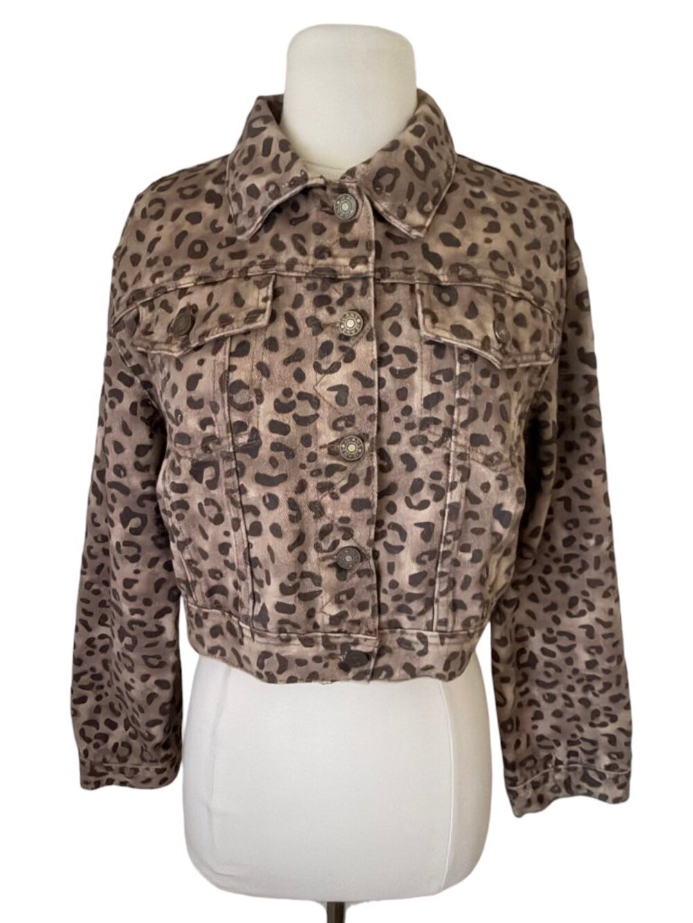 MOCHY Animal print cropped denim jacket One Size Fits M/L
